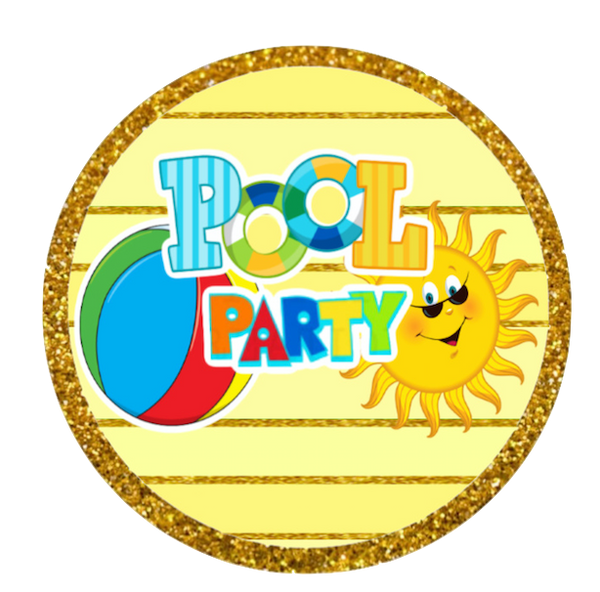 Pool Party Clip Art 2" Circle - Transparent back png image