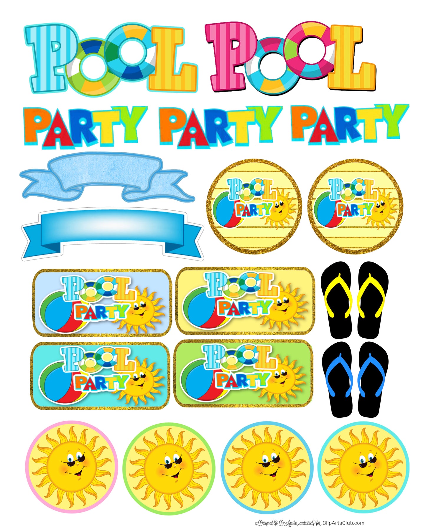 Pool Party Collage Sheet Scrapbook Junk Journal Printable