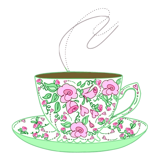 Pink and Green - Pink Roses with Tea in a teacup