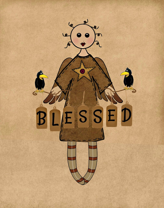 Blessed - Prim Angel 8X10 Print Ready to Frame