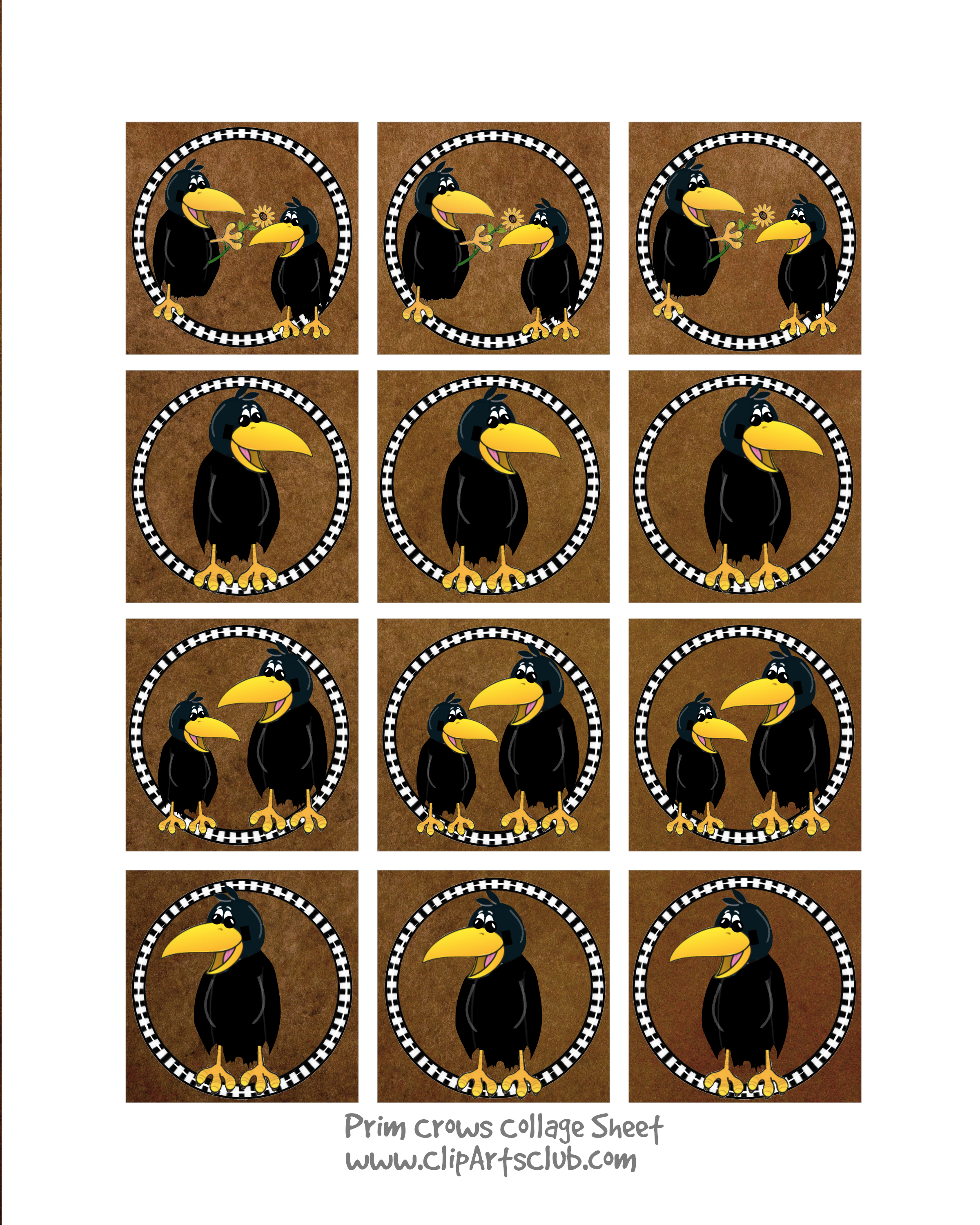 Primitive Crows Collage Sheet - Prim-Crows | Moms Craft Club
