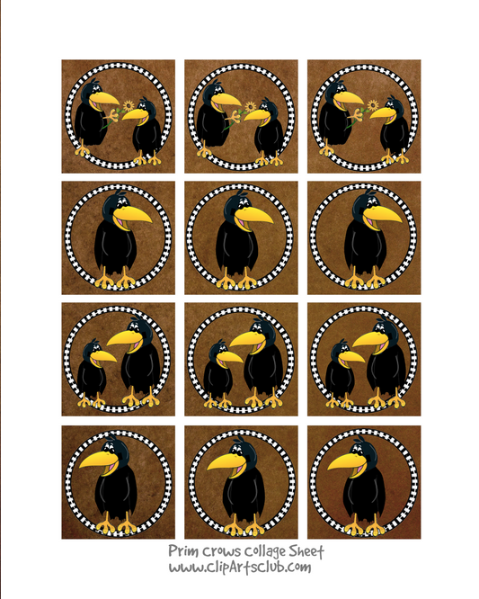 Primitive Crows Collage Sheet - Prim-Crows