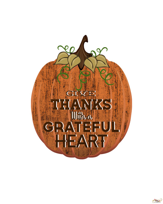 Printable 8.5x11 Thanksgiving Prim Pumpkin - Give Thanks with a Grateful Heart