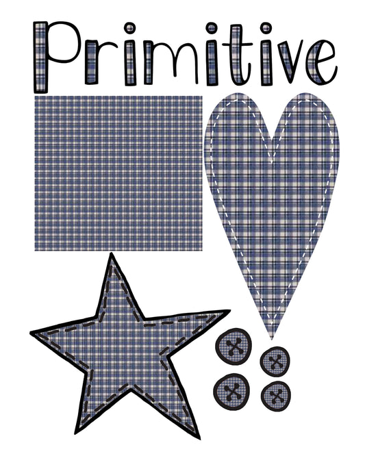Primitive Scraps Dark Blue Plaid Set - Clip Art & Collage Sheet