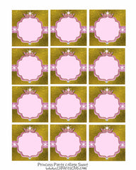 Pink Princess Collage Sheet - Pink Blank Labels on Gold Foil