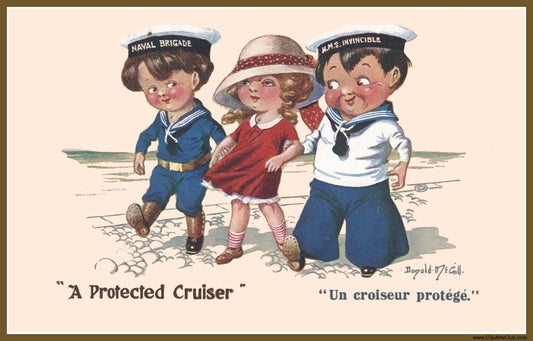 A Protected Cruiser - Un Croiseur protege - Vintage Postcard sailor beach French