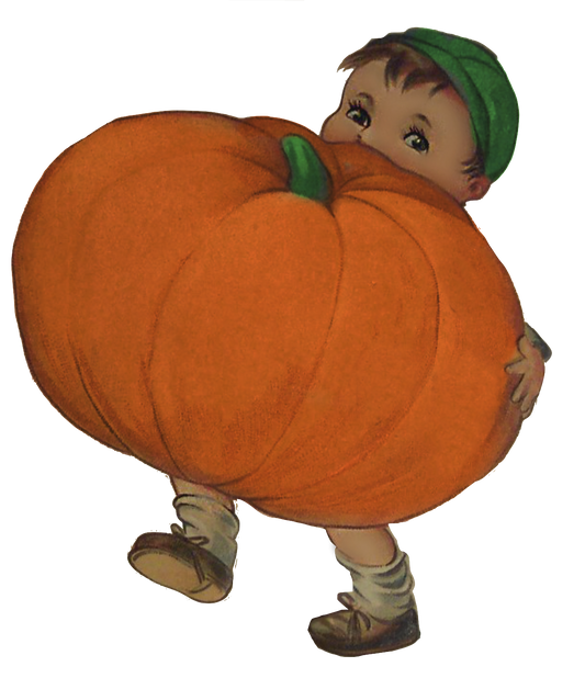 Cute Pumpkin Boy - Little boy carriying a huge pumpkin