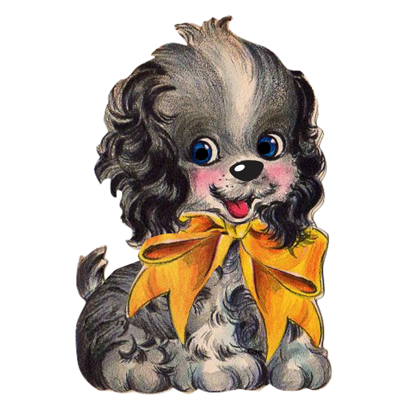 Vintage Puppy Dog - Happy Cute Puppy with big yellow bow