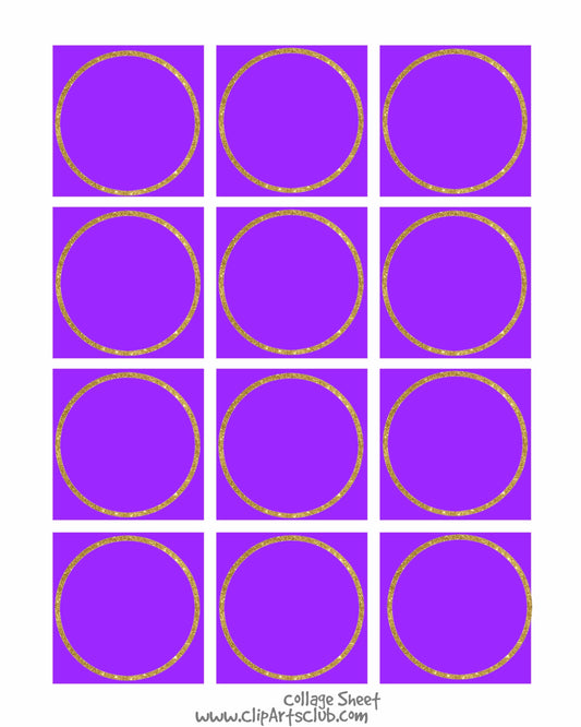 Purple  - GOLD Glitter Circle Square Collage Sheet Blanks Printable 8x10