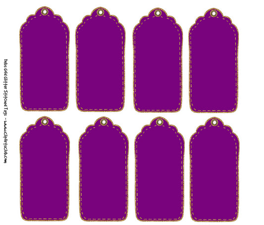 Purple &  Gold Glitter Stitched Tags