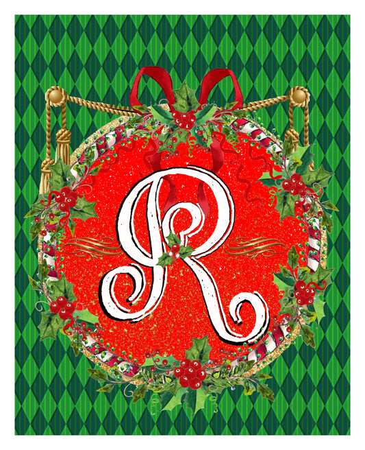 R - Christmas Monogram 8x10 Print Ready To Frame - INITIAL