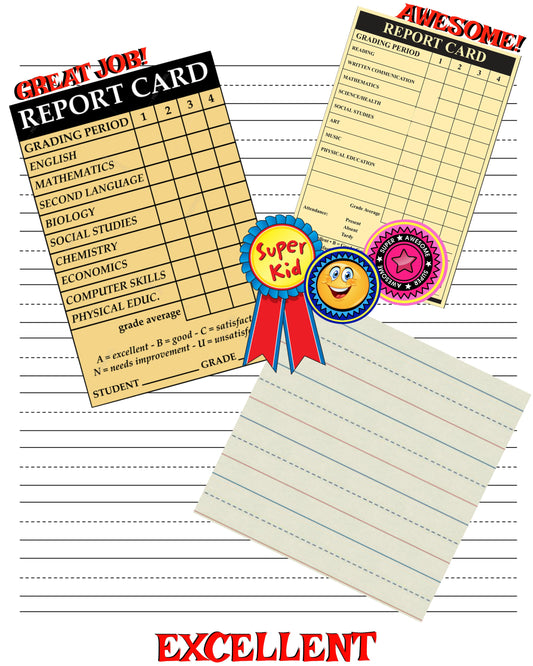 8x10 Report Card Background Page or as clip art to add to a 12X12 scrapbook Page on white