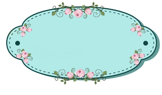 Beautiful Aqua or Turquoise Label little pink roses & stitched outline