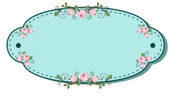 Beautiful Aqua or Turquoise Label little pink roses & stitched outline