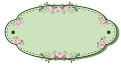 Beautiful Green Label little pink roses & stitched outline