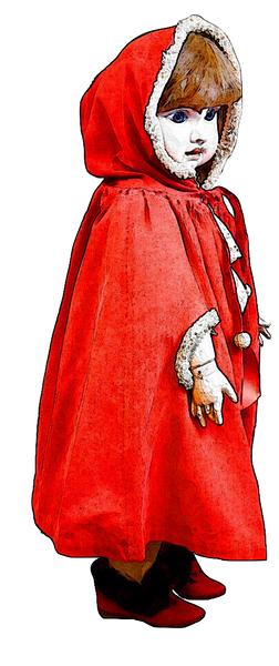 Doll - Antique Doll Red Coat & Hood