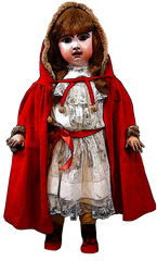Doll - Antique Doll Red Coat & Hood