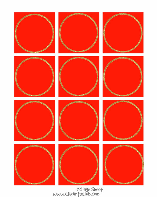 Red - GOLD Glitter Circle Square Collage Sheet Blanks Printable 8x10