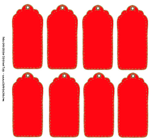 Bright Red Gold Glitter Stitched Tags