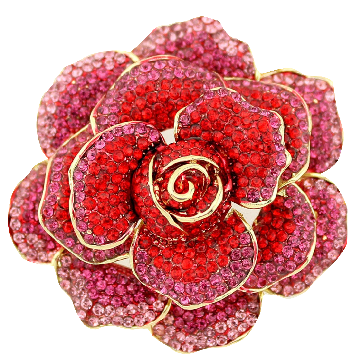 Beautiful Red Rhinestone Bling Embellishment Flower Rose Brooch