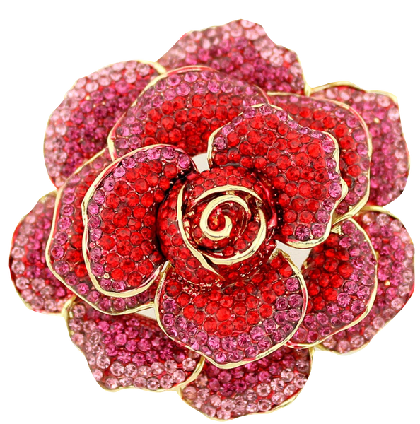 Beautiful Red Rhinestone Bling Embellishment Flower Rose Brooch