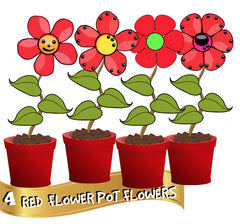 4 Red Flower Pot Flowers