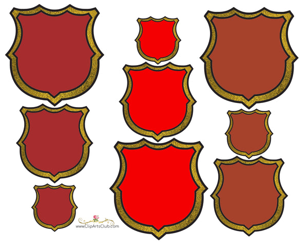 Gold Trimmed Blank Badges - Red, Brick Red, Christmas Red, Rust - Printable