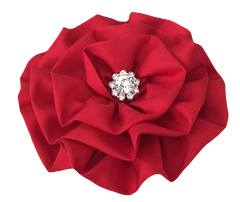 Red Silk Fabric Rose With Rhinestone Scrapbook Embellishment