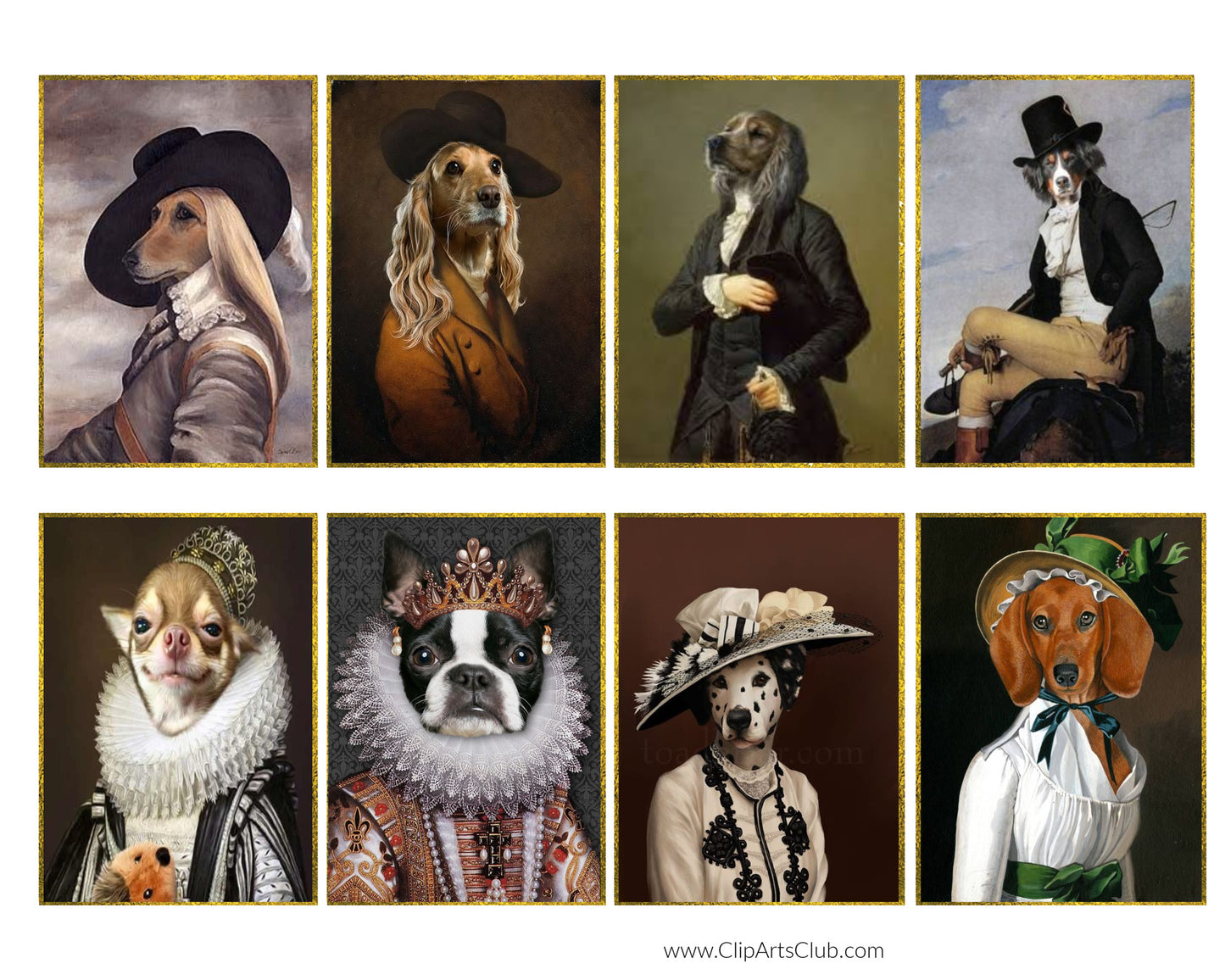 Beautiful Regal Dogs dressed as Humans Anthropomorphic Dogs #1 ATC ACEO Cards Printable