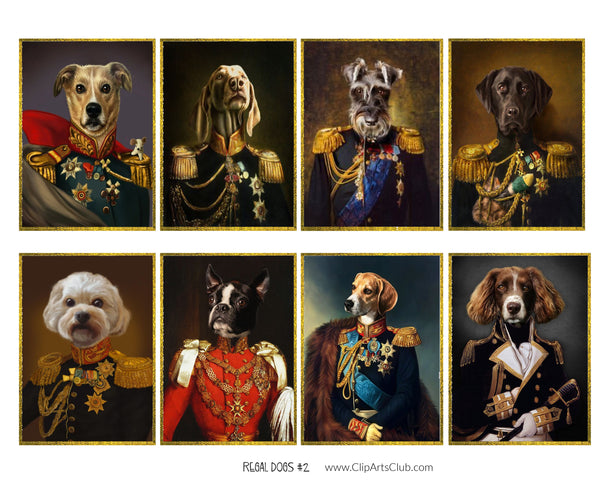 Highly Decorated Military Regal Dogs dressed as Humans Anthropomorphic Dogs #2 ATC ACEO Cards Printable