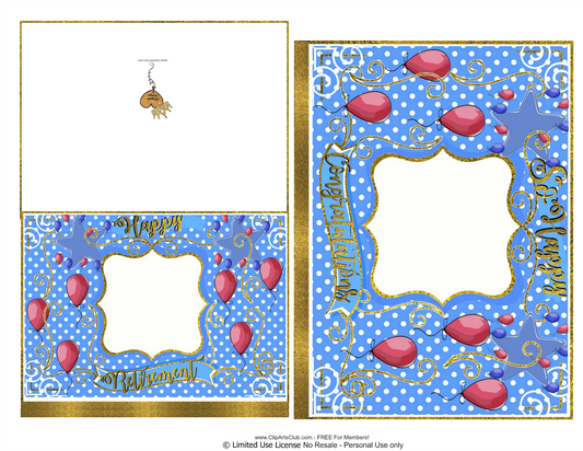 Retirement CARD Blue Stars & Red Balloons Blank Cards Set Printable Ready to Personalize!