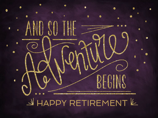 Retirement Sign "And So The Adventure Begins" Printable  - Purple & Gold