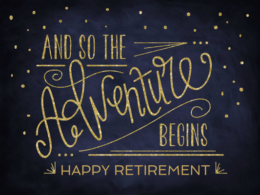 Retirement Sign "And So The Adventure Begins" Printable -Navy & Gold