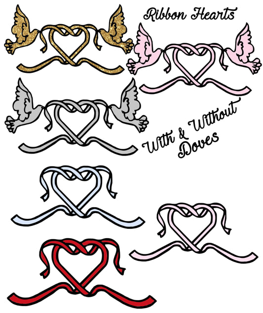 Ribbon Hearts Bundle - With or Without Doves Wedding/Baby/Romance
