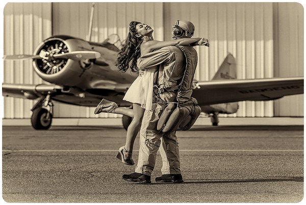 Vintage Photo Airplane & Romantic Couple