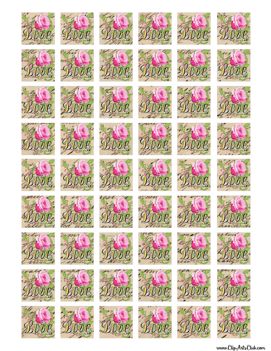 Beautiful Rose Love 1" Squares Collage Sheet