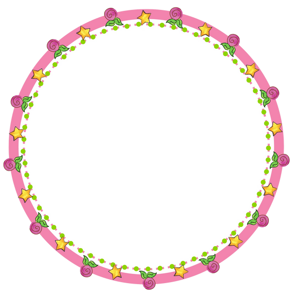 Girly Circle Frame Pink Roses & Yellow Stars