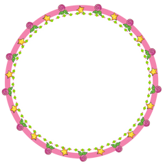 Girly Circle Frame Pink Roses & Yellow Stars