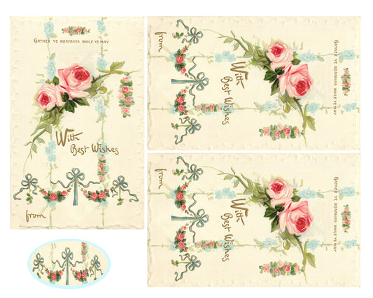 Roses and Cream Best Wishes Postcard Collage Sheet printable set
