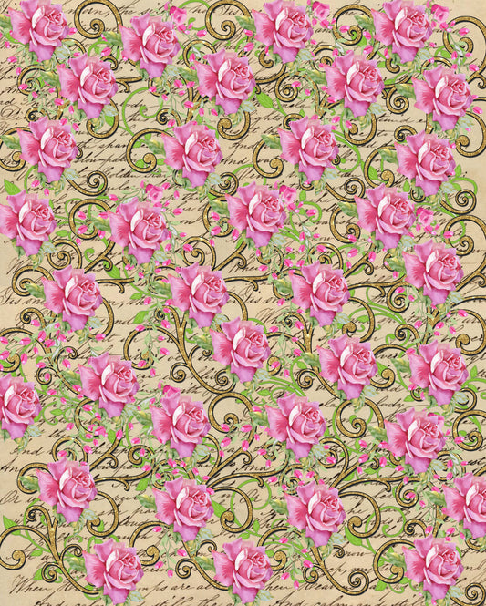 Beautiful Roses & Gold Flourish 8X10 Paper Background
