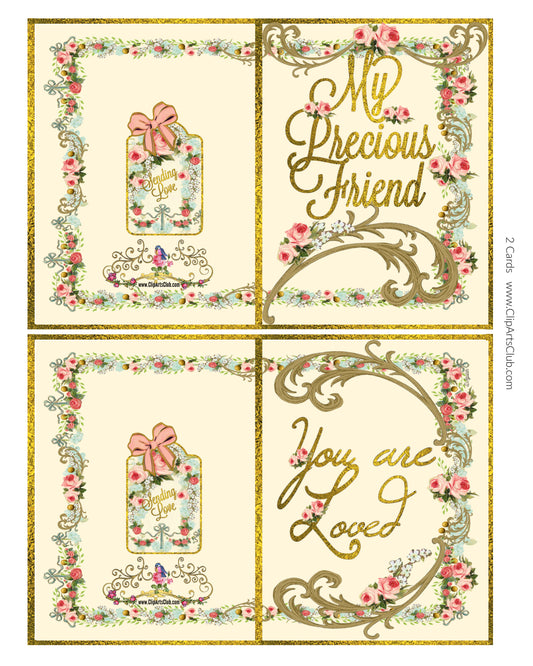My Precious Friend & You Are Loved Two Printable Greeting Cards - Roses and Cream Collection