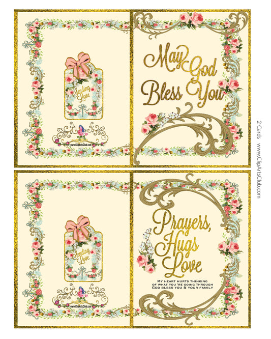 May God Bless & Prayers Two Printable greeting cards - Roses and Cream Collection