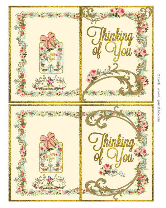 Thinking of You Two Printable Greeting Cards - Roses and Cream Collection