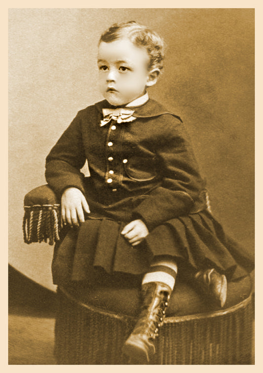 Beautiful Little Boy in His boots sitting as a Proper Boy Antique photo