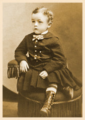 Beautiful Little Boy in His boots sitting as a Proper Boy Antique photo