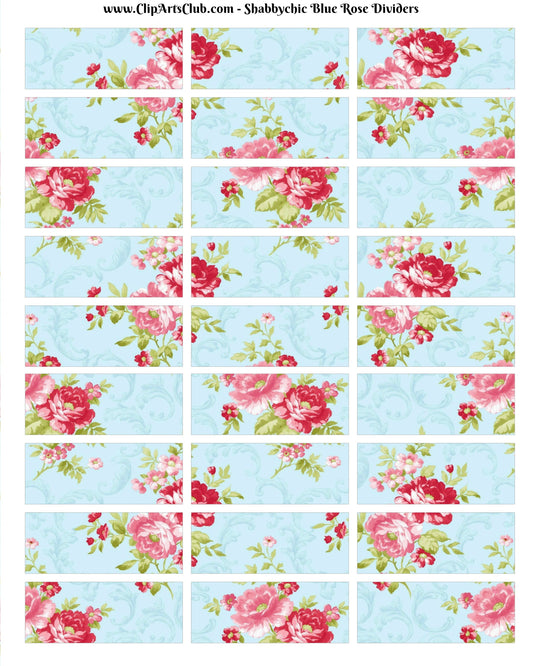 Shabby Chic Blue & Roses Divider Labels Collage Page