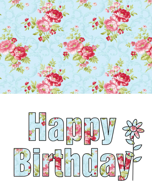 Shabby Chic Blue Background & Roses Happy Birthday Card or Sign