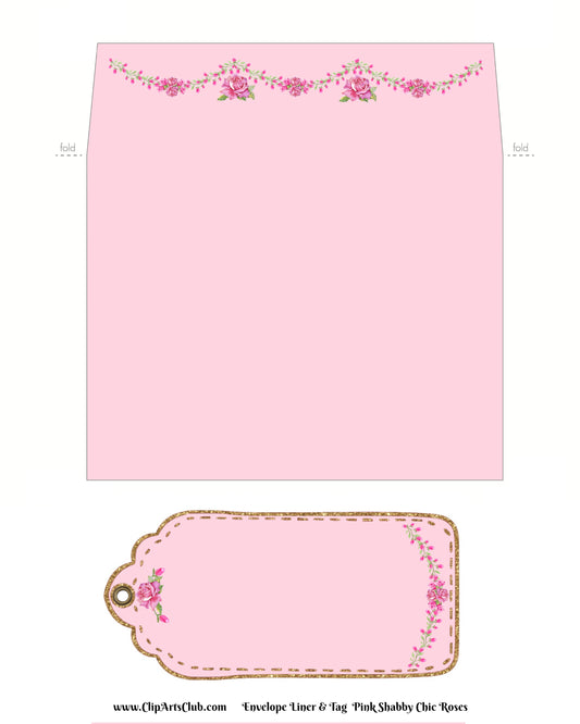 Beautiful Shabby Chic Pink Rose Garland Envelope & Tag #SCPR-ET