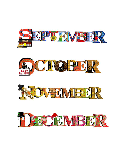 Calendar Month Headers Clip Art & Printable Collage Sheet - September through December