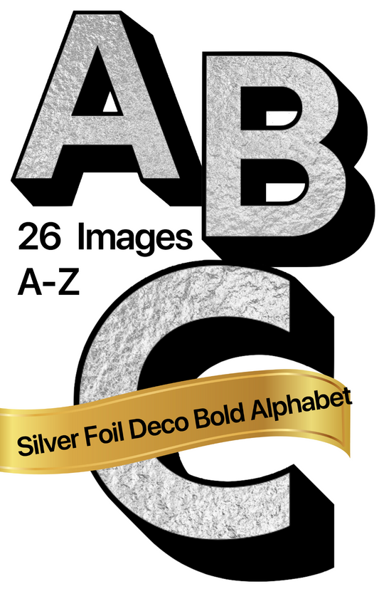 Silver Foil Art Deco Bold Alphabet 26 Images